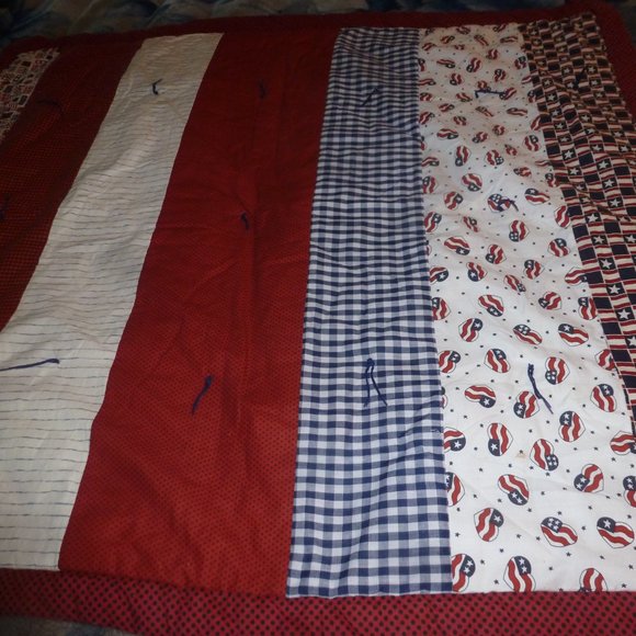 Holiday Special -HANDMADE Patriotic Reversible Baby Blanket Sz 43"x 38" - Picture 7 of 8